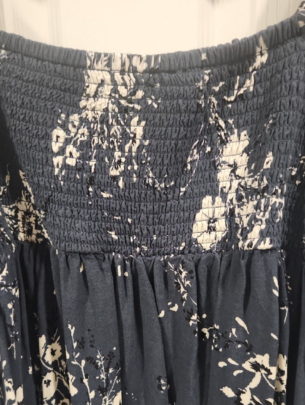 Maurices Navy Floral Puff-Sleeve Midi Dress with Ruched Bodice - Picture 7 of 7